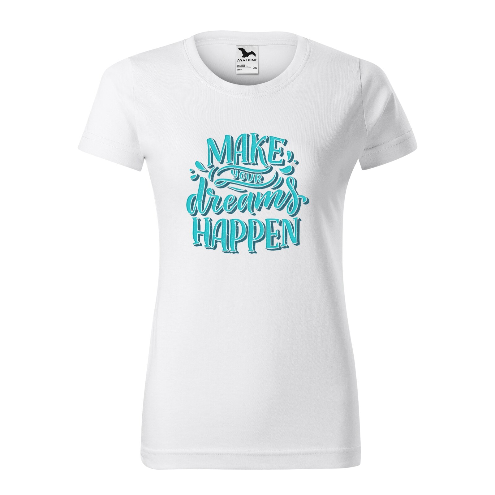 Tricou clasic, la baza gatului, alb, pentru dama, idee de cadou pentru pasionatii de fitness/sala de forta, Make Your Dreams Happen, marime L