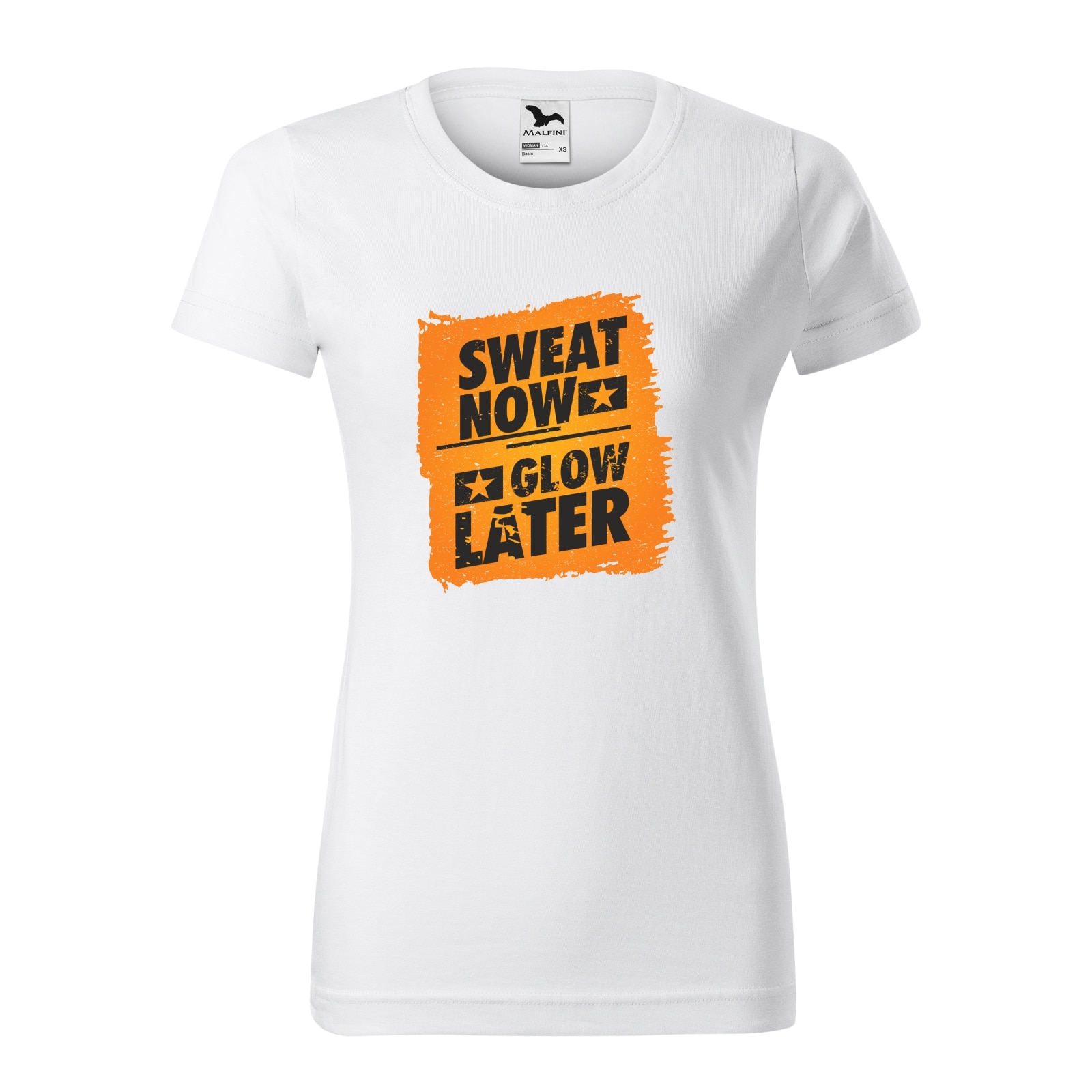 Tricou clasic, la baza gatului, alb, pentru dama, idee de cadou pentru pasionatii de fitness/sala de forta, Sweat Now Glow Later, marime 2XL