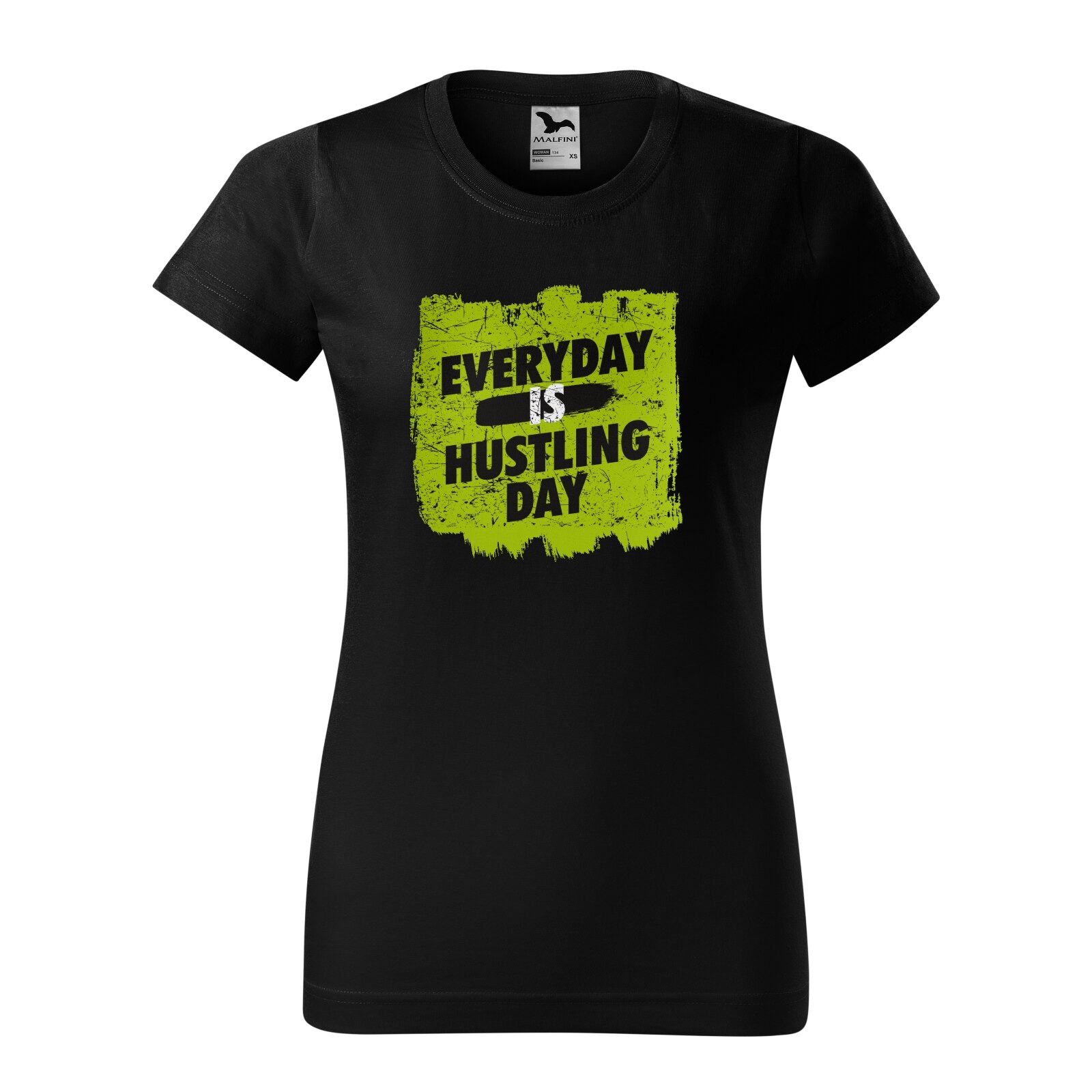 Tricou clasic, la baza gatului, negru, pentru dama, idee de cadou pentru pasionatii de fitness/sala de forta, Everyday is a Hustiling Day, marime XS