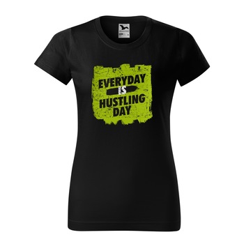 Tricou clasic, la baza gatului, negru, pentru dama, idee de cadou pentru pasionatii de fitness/sala de forta, Everyday is a Hustiling Day, marime M
