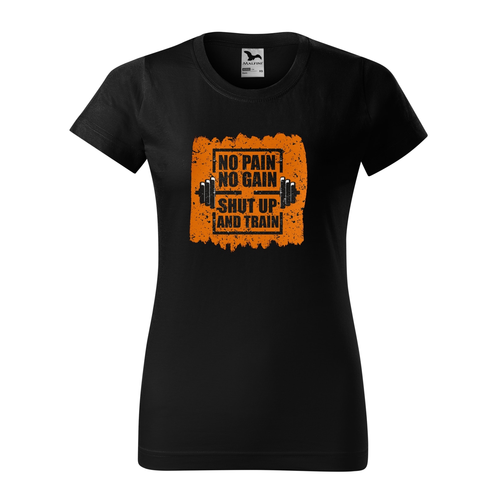 Tricou clasic, la baza gatului, negru, pentru dama, idee de cadou pentru pasionatii de fitness/sala de forta, No Pain No Gain Shut Up and Train, marime M