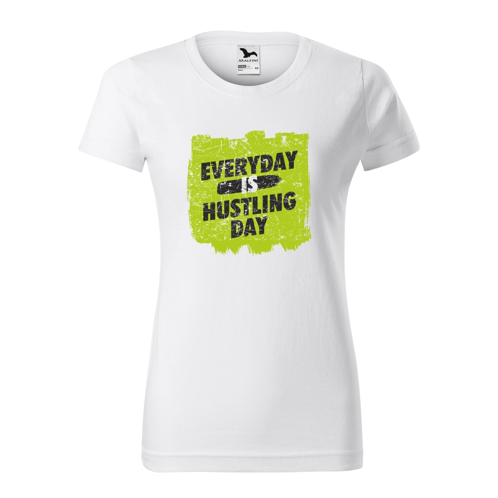 Tricou clasic, la baza gatului, alb, pentru dama, idee de cadou pentru pasionatii de fitness/sala de forta, Everyday is a Hustiling Day, marime L