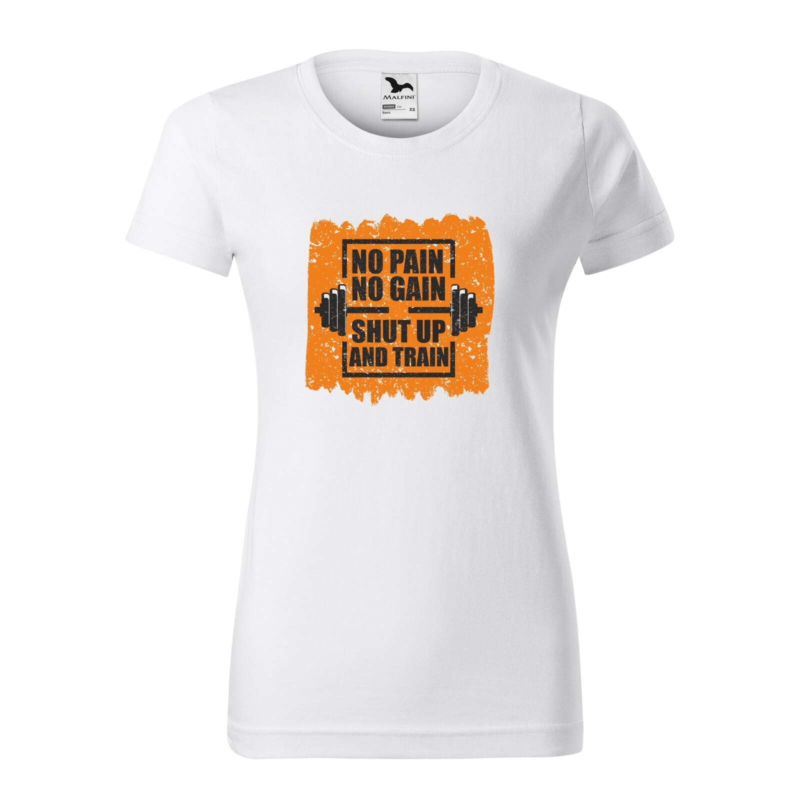Tricou clasic, la baza gatului, alb, pentru dama, idee de cadou pentru pasionatii de fitness/sala de forta, No Pain No Gain Shut Up and Train, marime L