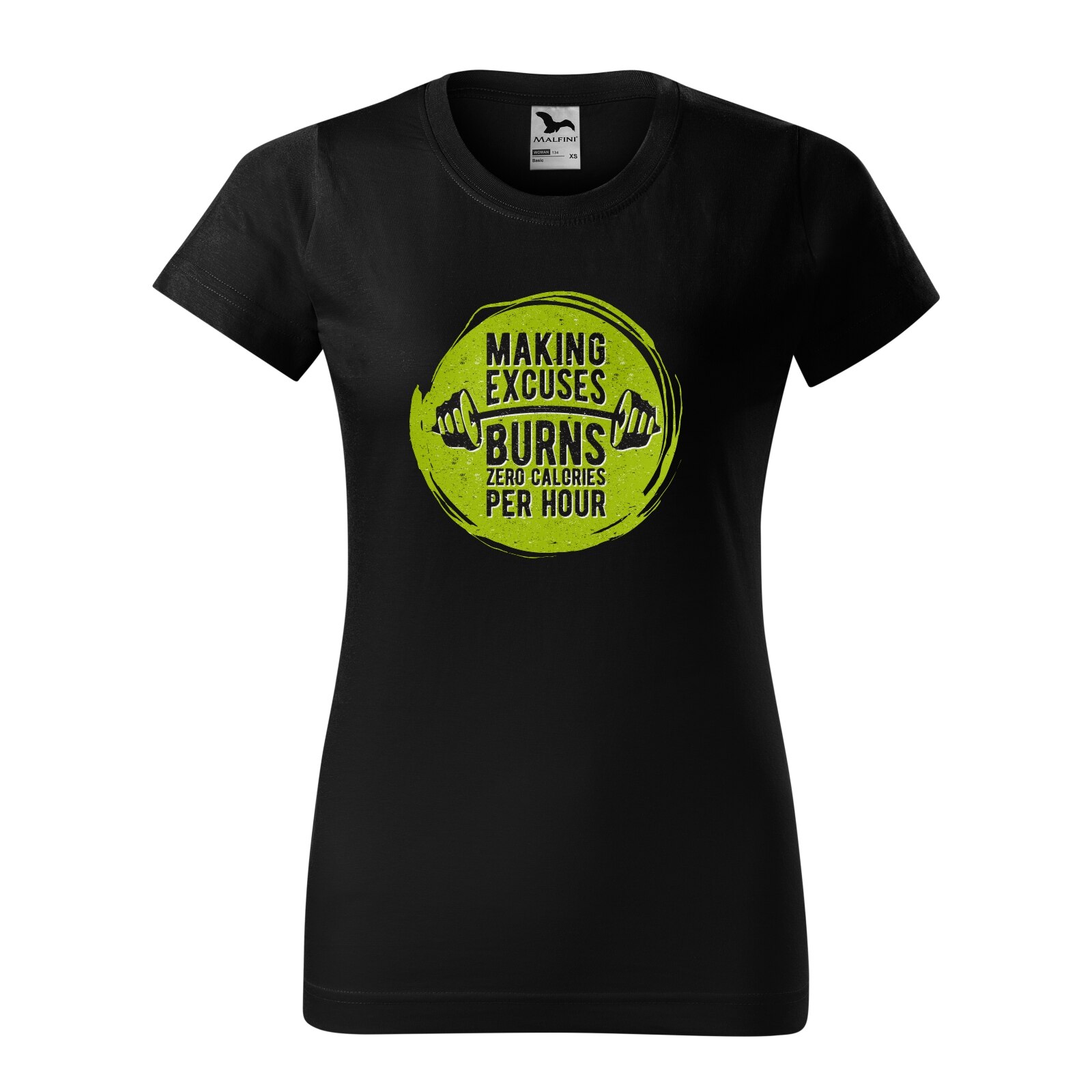 Tricou clasic, la baza gatului, negru, pentru dama, idee de cadou pentru pasionatii de fitness/sala de forta, Making Excuses Burn Zero Calories per Hour, marime S