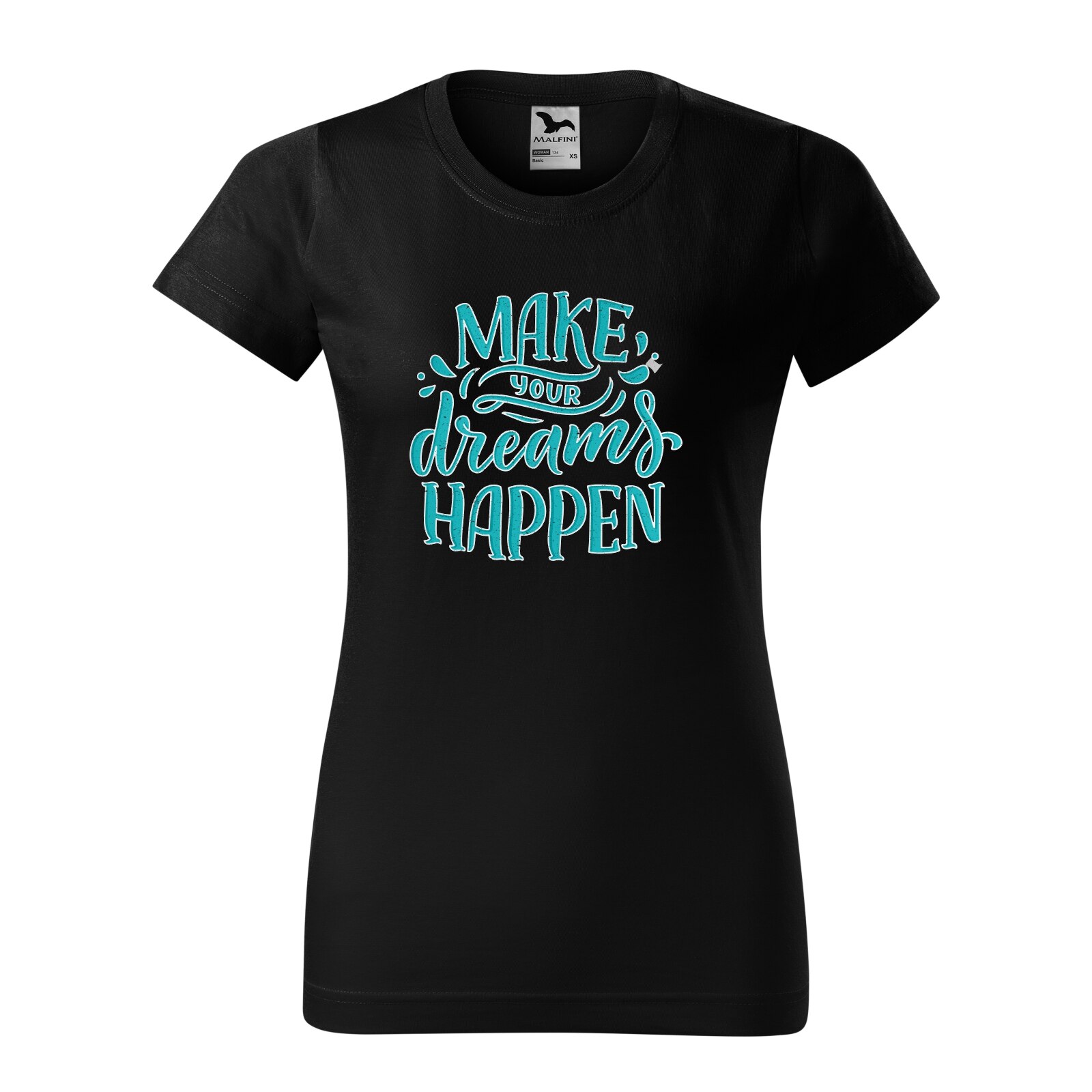 Tricou clasic, la baza gatului, negru, pentru dama, idee de cadou pentru pasionatii de fitness/sala de forta, Make Your Dreams Happen, marime 2XL