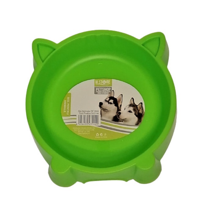 Castron Figurina pentru hrana animale, W.Store, plastic, verde, 17 cm