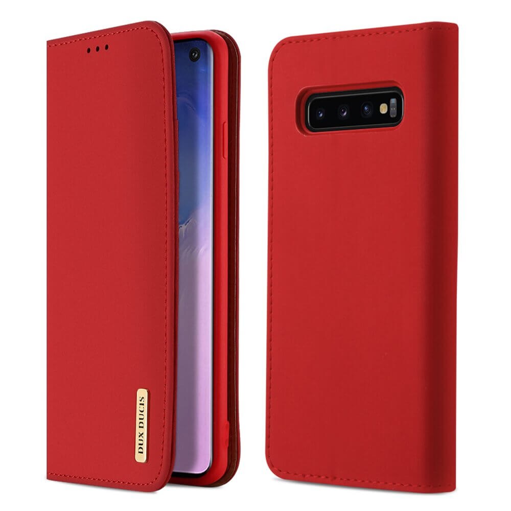 Husa Samsung Galaxy S10, Piele Naturala, Flip / Book, Stil Carte, DUX DUCIS Wish, Rosu