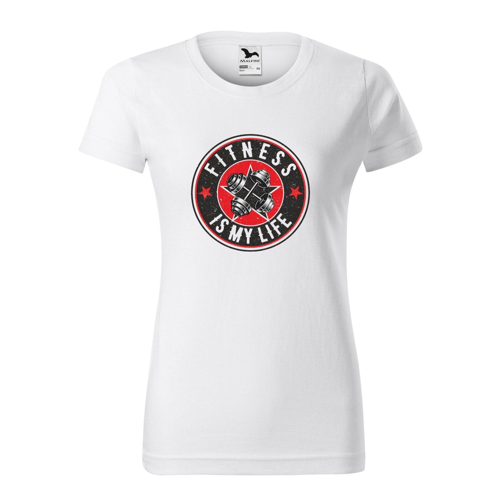 Tricou clasic, la baza gatului, alb, pentru dama, idee de cadou pentru pasionatii de fitness/sala de forta, Fitness is my Life, marime M