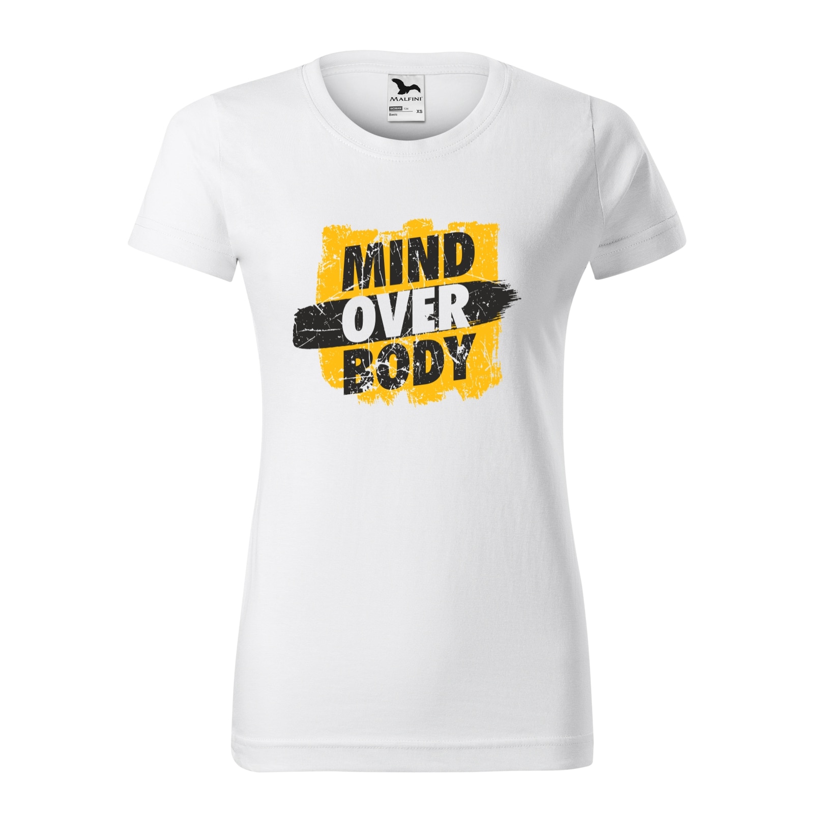 Tricou clasic, la baza gatului, alb, pentru dama, idee de cadou pentru pasionatii de fitness/sala de forta, Mind Over Body, marime 2XL