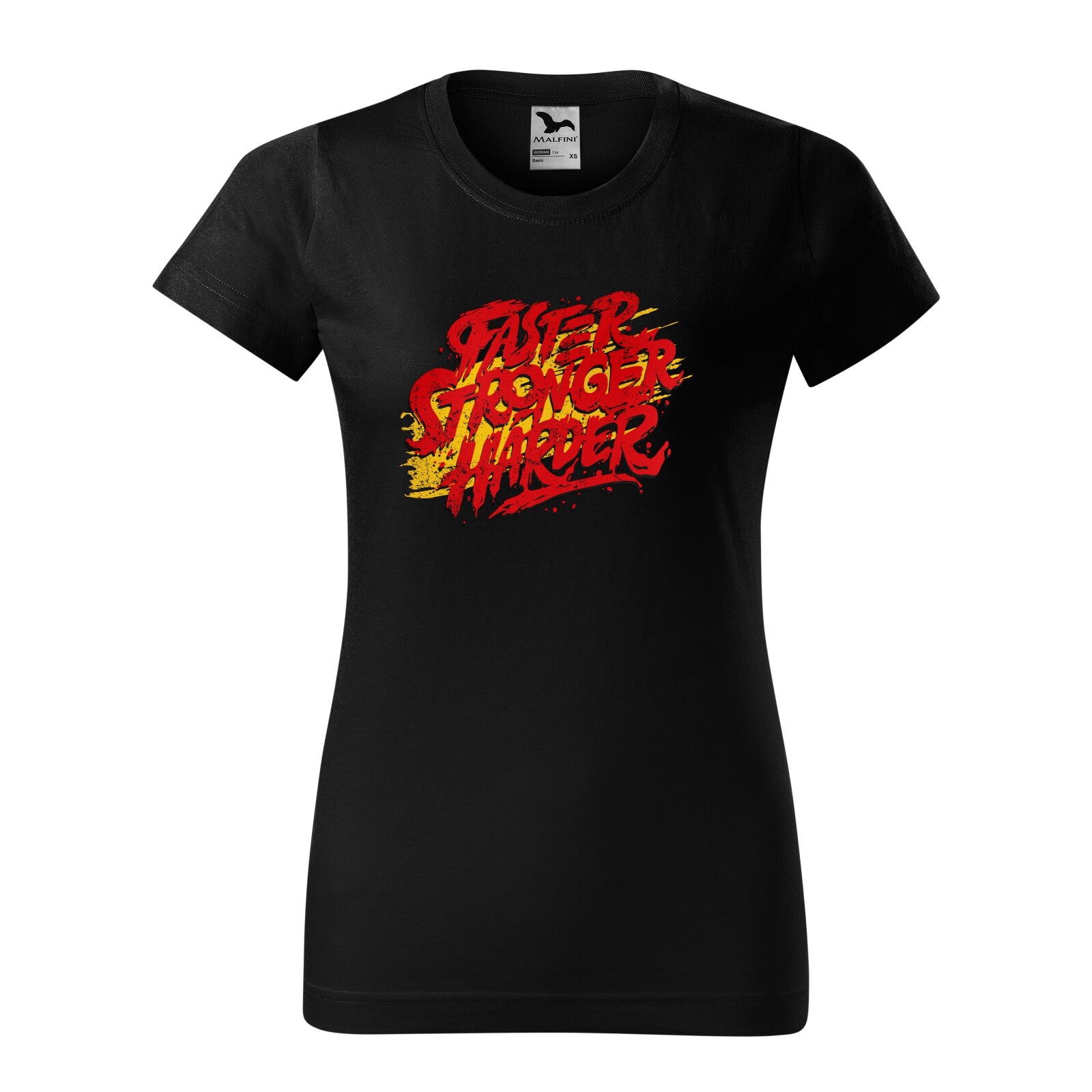 Tricou clasic, la baza gatului, negru, pentru dama, idee de cadou pentru pasionatii de fitness/sala de forta, Faster Stronger Harder, marime L