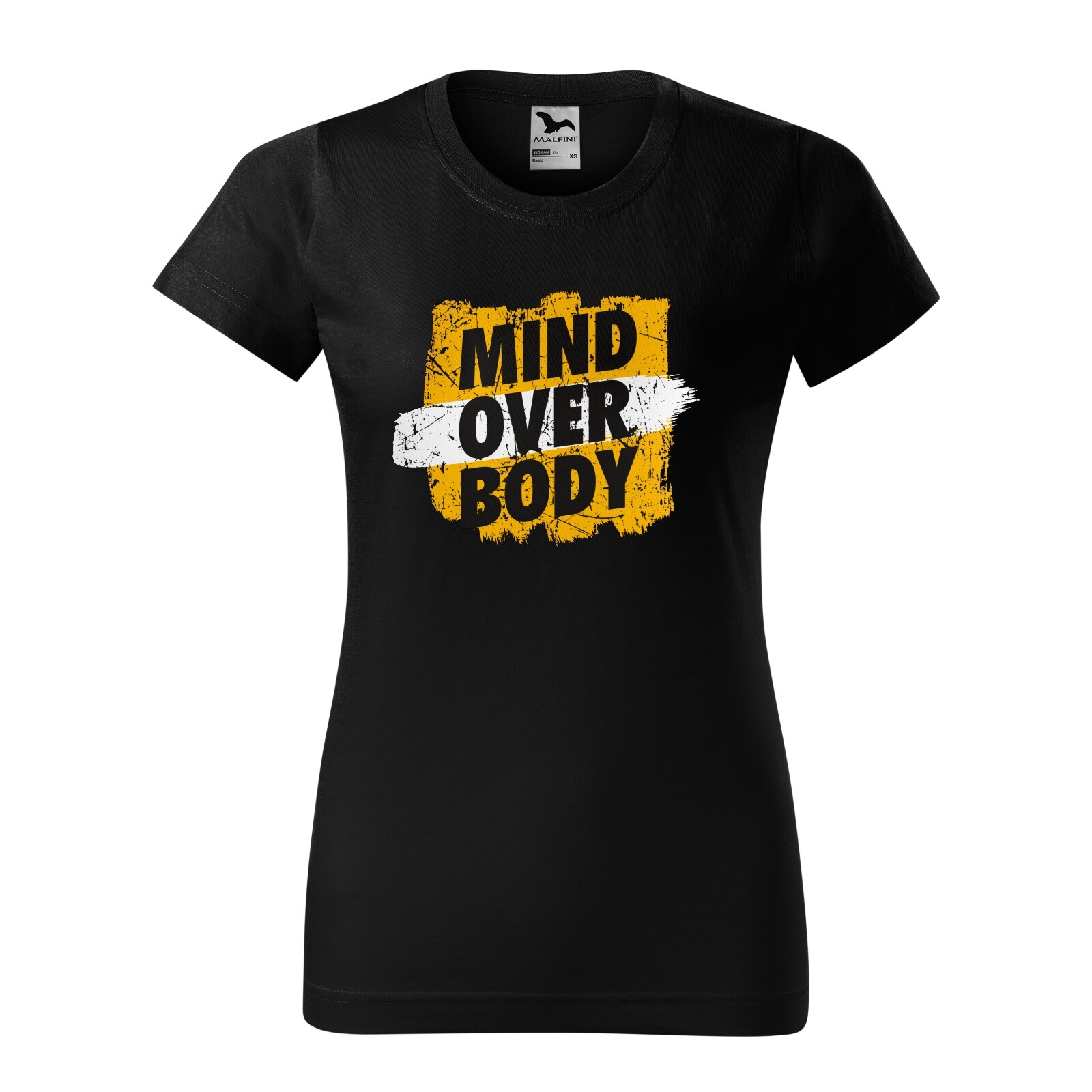 Tricou clasic, la baza gatului, negru, pentru dama, idee de cadou pentru pasionatii de fitness/sala de forta, Mind Over Body, marime M