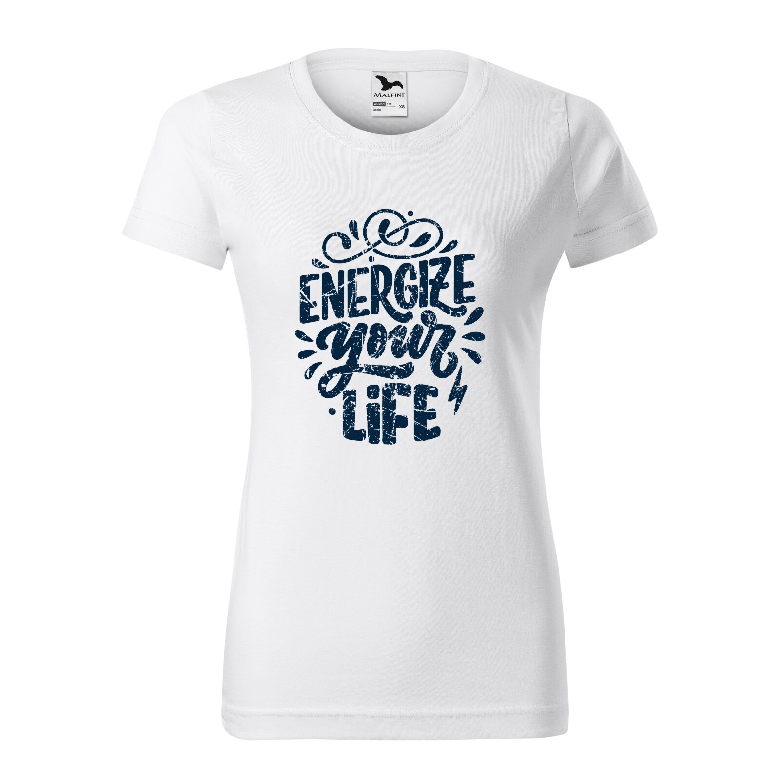 Tricou clasic, la baza gatului, alb, pentru dama, idee de cadou pentru pasionatii de fitness/sala de forta, Energize Your Life, marime S