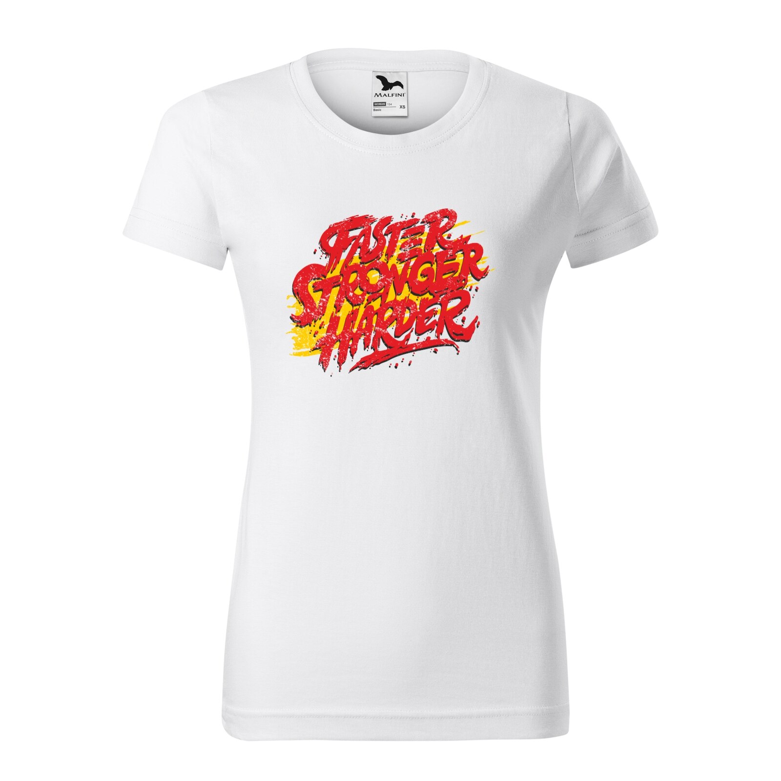 Tricou clasic, la baza gatului, alb, pentru dama, idee de cadou pentru pasionatii de fitness/sala de forta, Faster Stronger Harder, marime 2XL