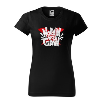 Tricou clasic, la baza gatului, negru, pentru dama, idee de cadou pentru pasionatii de fitness/sala de forta, No Pain No Gain, marime S Tricou clasic, la baza gatului, negru, pentru dama, idee de cadou pentru pasionatii de fitness/sala de forta, No Pain No Gain, marime S