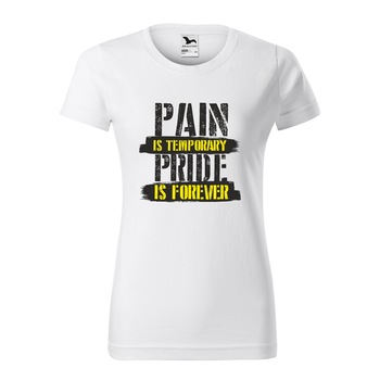 Tricou clasic, la baza gatului, alb, pentru dama, idee de cadou pentru pasionatii de fitness/sala de forta, Pain is Temporary, marime S Tricou clasic, la baza gatului, alb, pentru dama, idee de cadou pentru pasionatii de fitness/sala de forta, Pain is Temporary, marime S