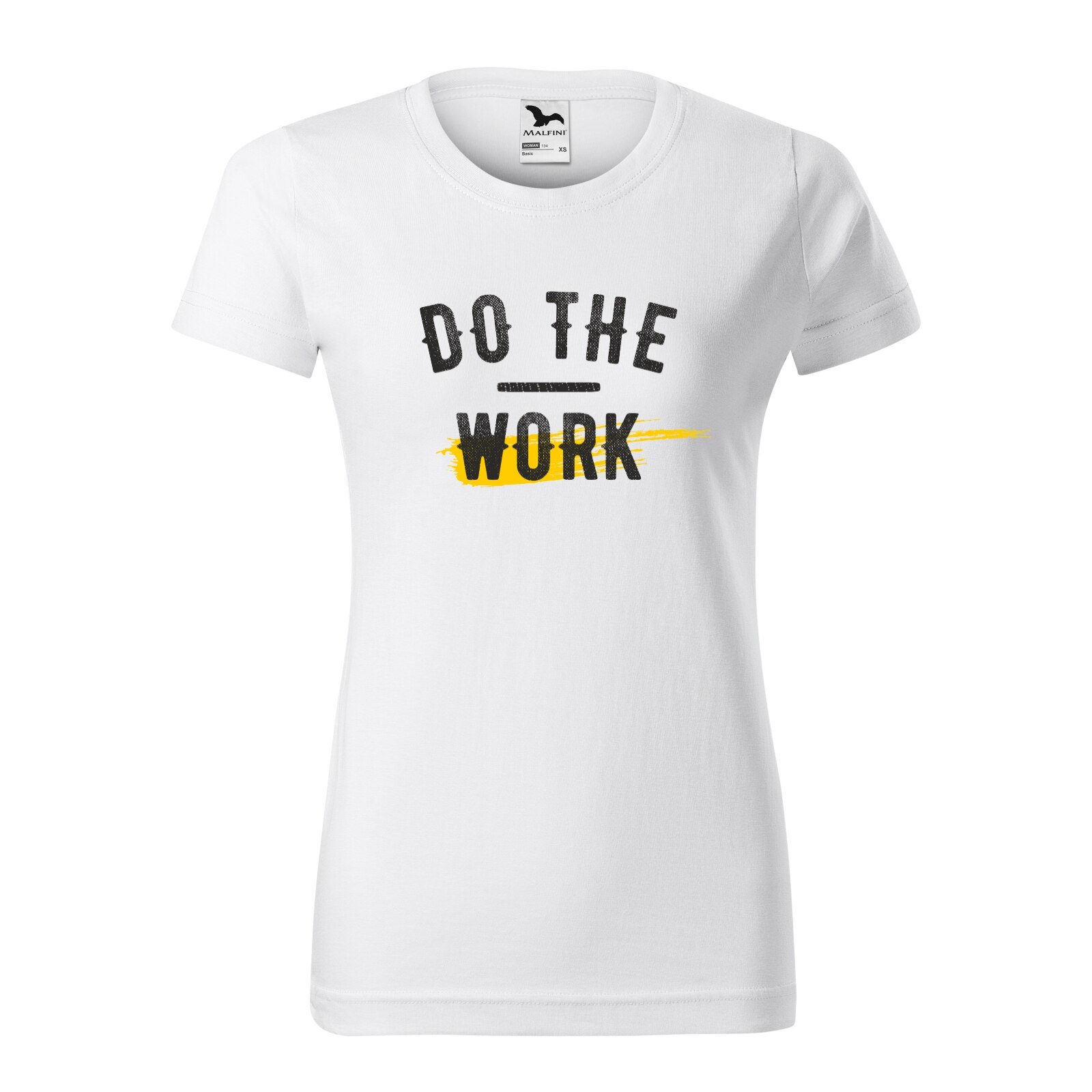 Tricou clasic, la baza gatului, alb, pentru dama, idee de cadou pentru pasionatii de fitness/sala de forta, Do The Work, marime L