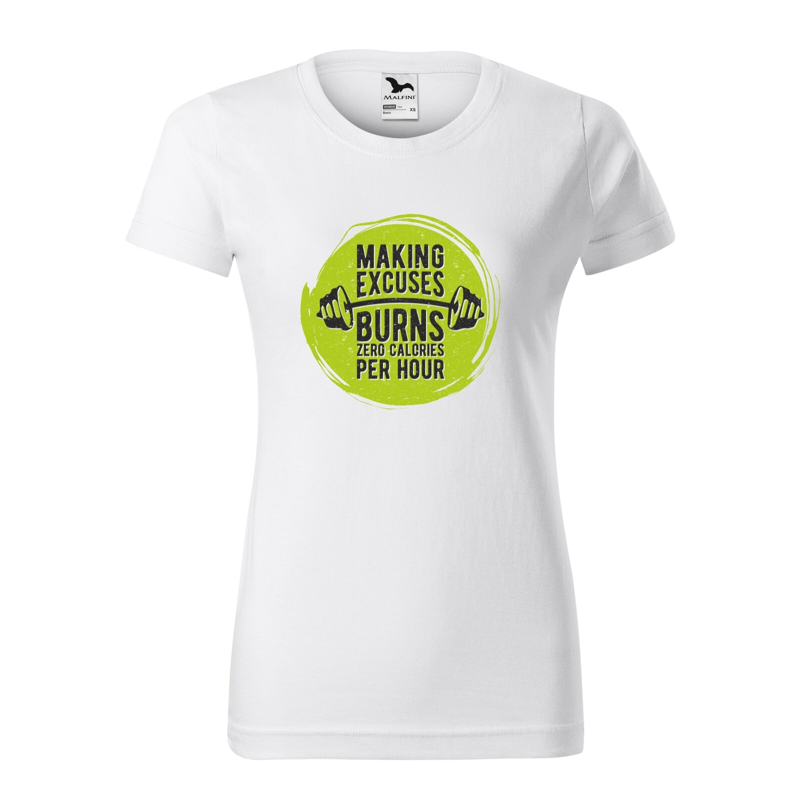 Tricou clasic, la baza gatului, alb, pentru dama, idee de cadou pentru pasionatii de fitness/sala de forta, Making Excuses Burn Zero Calories per Hour, marime S