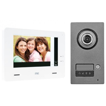 Kit videointerfon pentru o familie, 2 fire, post de interior, CxModo, 7 inch, post de exterior Mikra2, un buton de apel, 1722/95, Urmet Kit videointerfon pentru o familie, 2 fire, post de interior, CxModo, 7 inch, post de exterior Mikra2, un buton de apel, 1722/95, Urmet