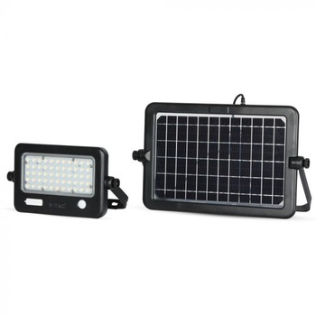 Proiector LED cu panou solar V-TAC 8674, detasabil, senzor miscare, USB, 10W, 1100 lm, lumina alba (4000K), acumulator Li-ion 3.7V 7200 mAh, IP65, Aluminiu, Negru Proiector LED cu panou solar V-TAC 8674, detasabil, senzor miscare, USB, 10W, 1100 lm, lumina alba (4000K), acumulator Li-ion 3.7V 7200 mAh, IP65, Aluminiu, Negru