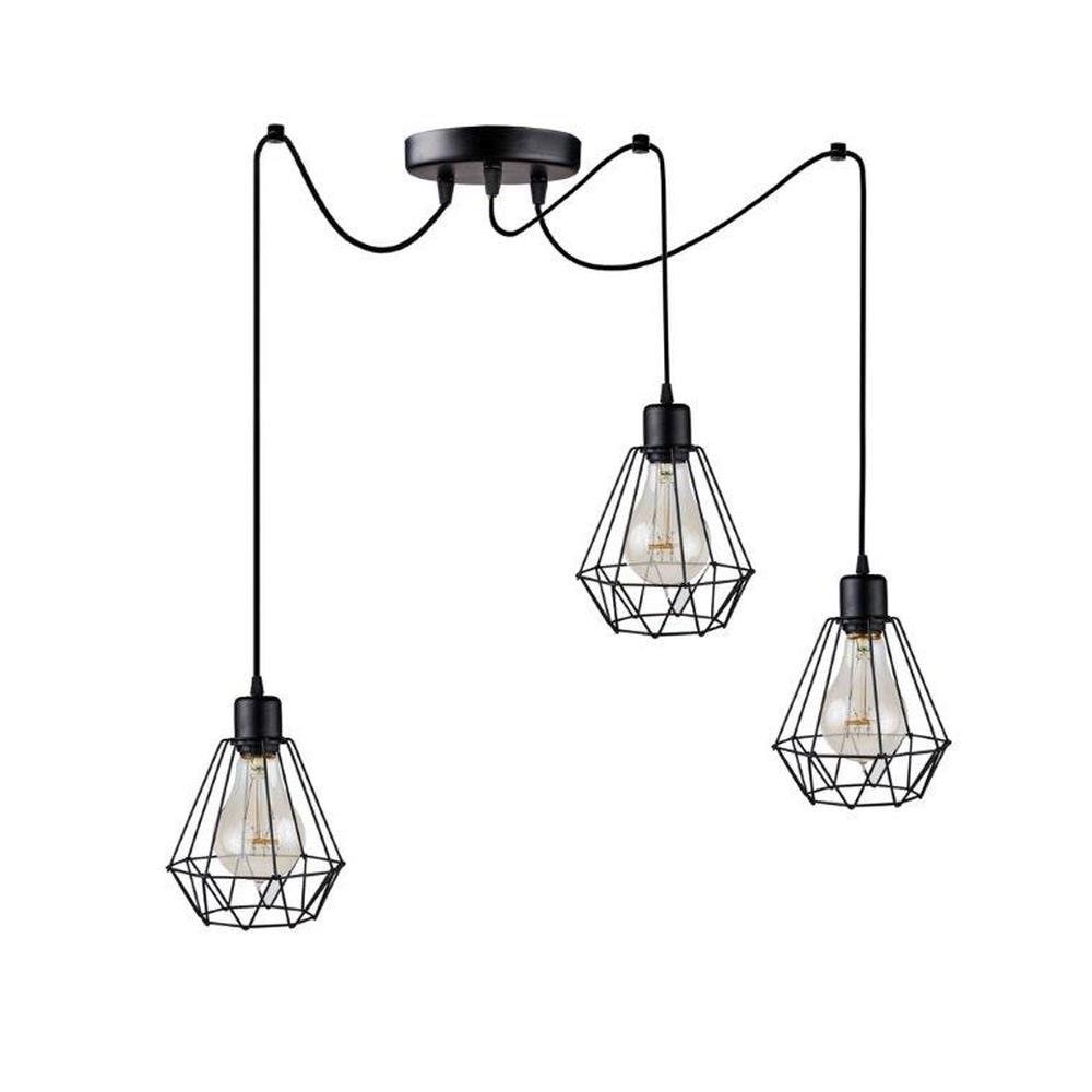 Lampa suspendata triplu, Loft, metal, sarma, negru, 14 cm