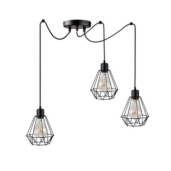 Lampa suspendata triplu, Loft, metal, sarma, negru, 14 cm Lampa suspendata triplu, Loft, metal, sarma, negru, 14 cm
