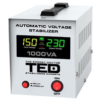 Stabilizator Retea Automat 1000VA 600W cu Ecran LCD si Sinusoidala Pura cu 2 Iesiri Schuko, TED Electric