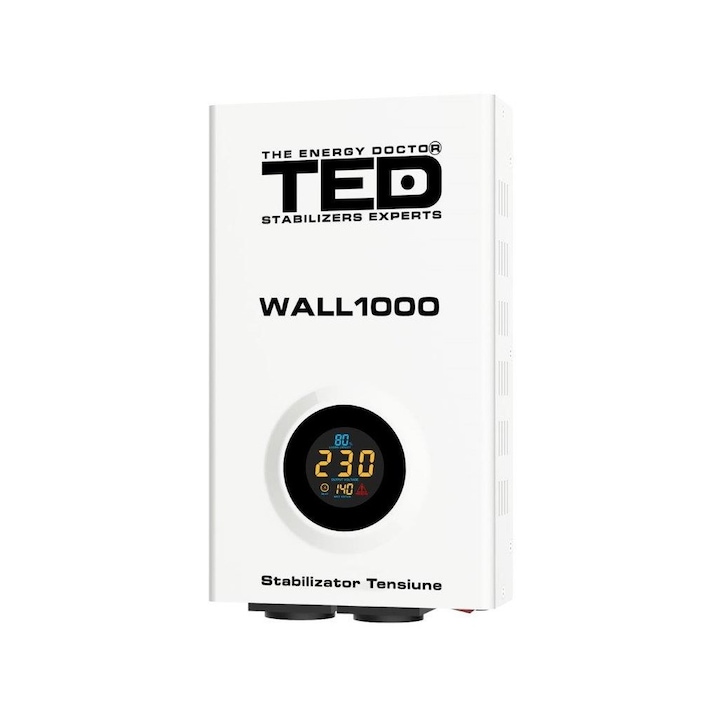 Stabilizator retea automat 1000VA 600W cu Ecran LCD si Cleme Prindere in Perete WALL, TED Electric