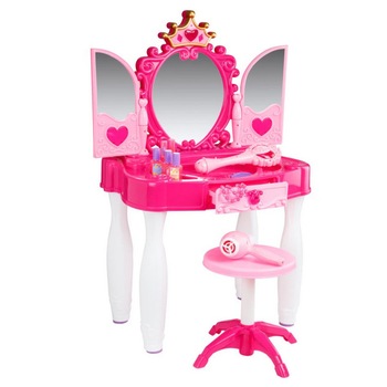Jucarie interactiva masuta de Make-up Glamor Mirror cu MP3, oglinda, Scaunel, Lumini si Sunete, uscator si multiple accesorii pentru machiaj si coafura Jucarie interactiva masuta de Make-up Glamor Mirror cu MP3, oglinda, Scaunel, Lumini si Sunete, uscator si multiple accesorii pentru machiaj si coafura