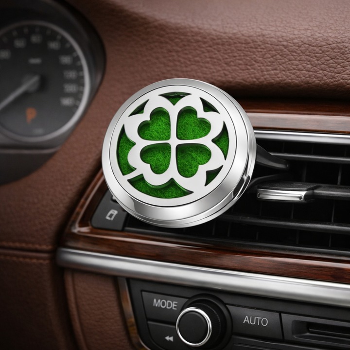 Difuzor auto aromaterapie cu uleiuri esentiale DROPY®, improspatare aer, model trifoi