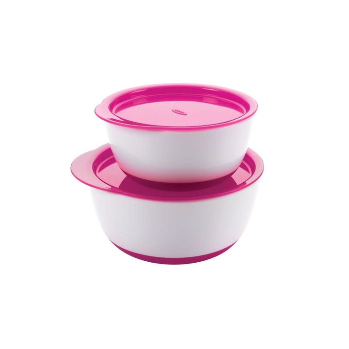 Set 2 Boluri Alimentare cu Capac Roz 200 & 360 ml
