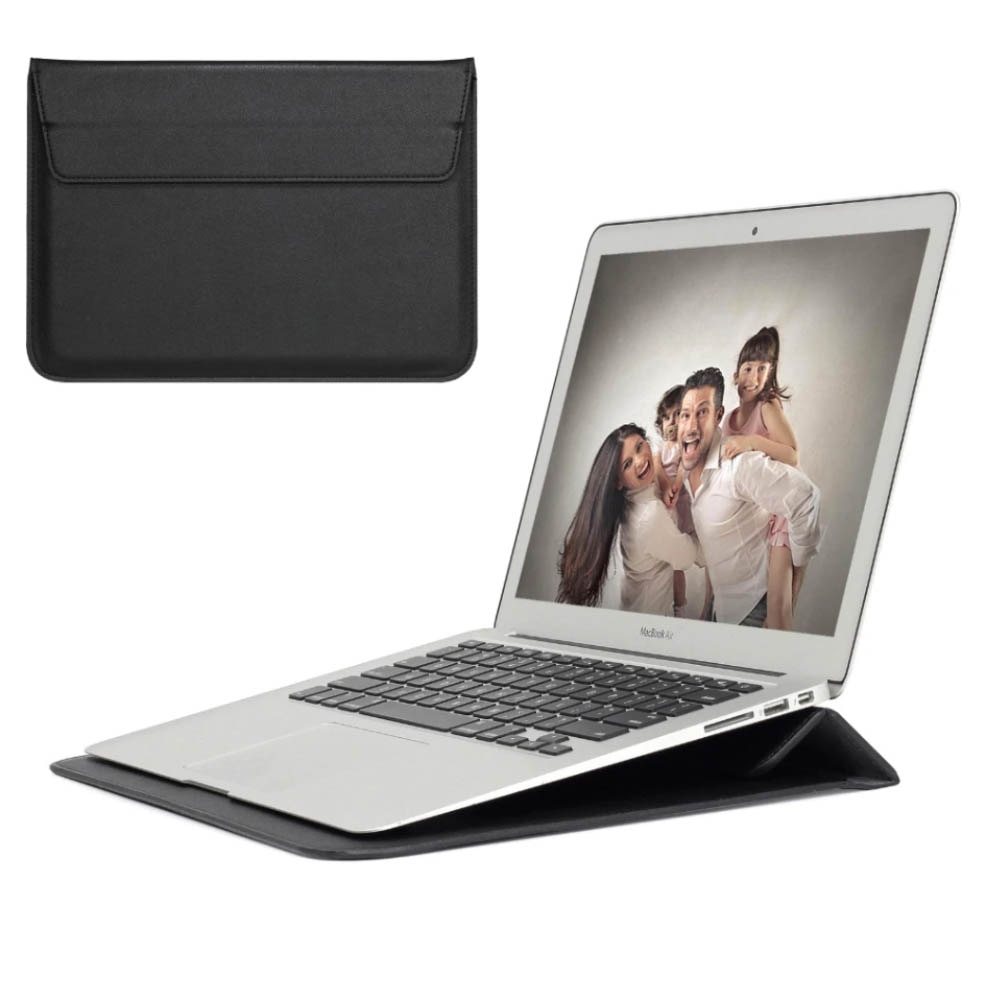 Husa din piele pentru Macbook Air/Pro, Capac cu Magnet, Ecran 13-14 inch, Negru