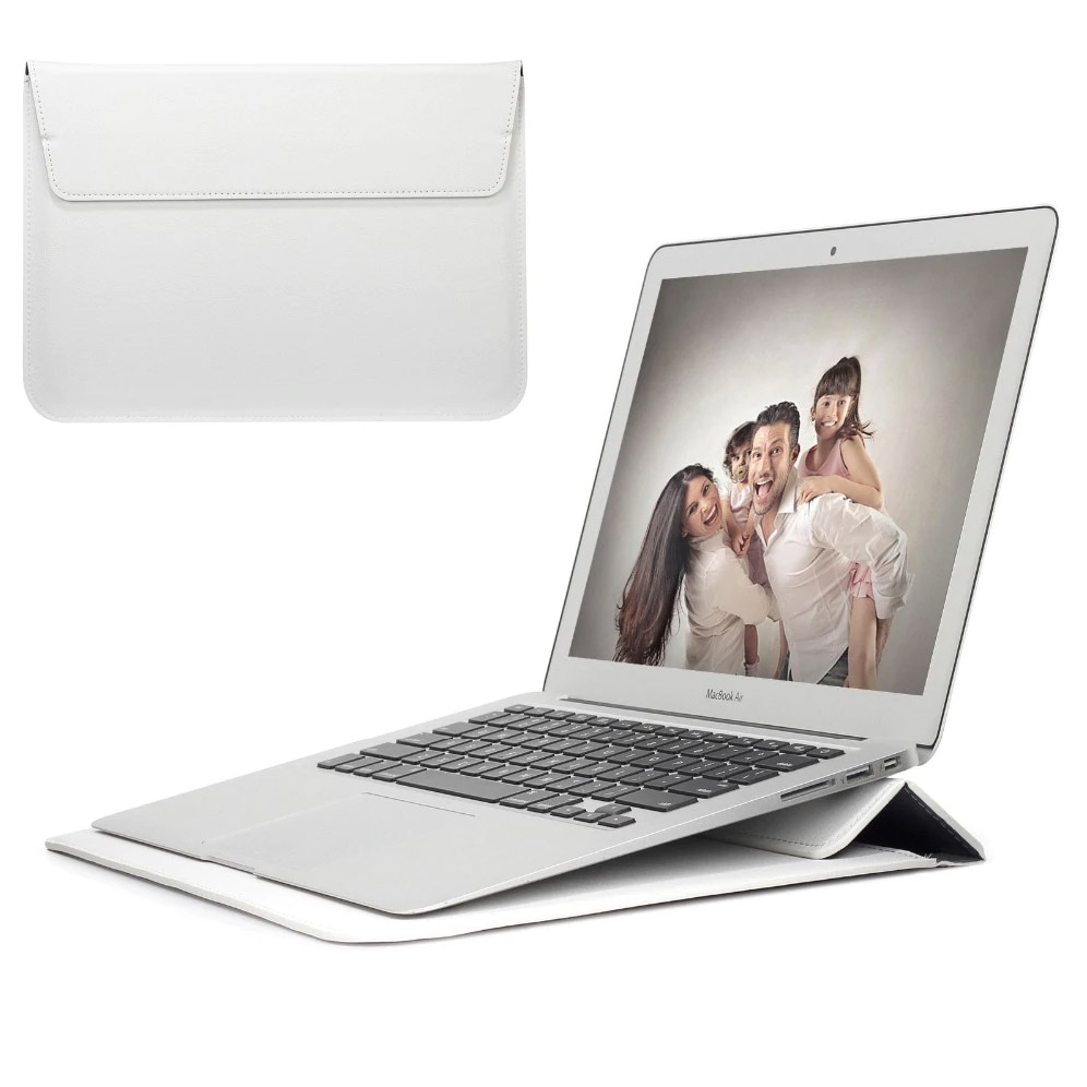 Husa din Piele pentru Macbook Pro/Air, Capac cu Magnet, Ecran 13-14 inch, Alb