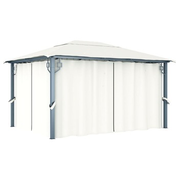 Pavilion cu perdele, crem, 400 x 300 cm, aluminiu 48044 Pavilion cu perdele, crem, 400 x 300 cm, aluminiu 48044