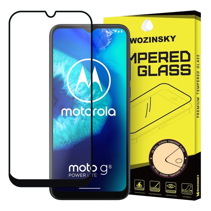 Стъклен протектор Wozinsky Tempered Glass Full Glue Super Tough за Motorola Moto G8 Power Lite, черен