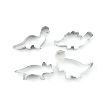 Set 4 forme dinozaur pentru prajituri, inox, Perfect Home Set 4 forme dinozaur pentru prajituri, inox, Perfect Home