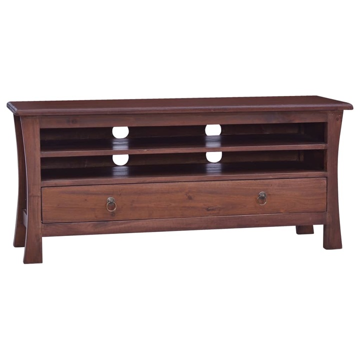 Comoda TV din lemn masiv de mahon, Zakito Europe, 100x30x45 cm, cu 1 sertar si 2 polite, culoare maro