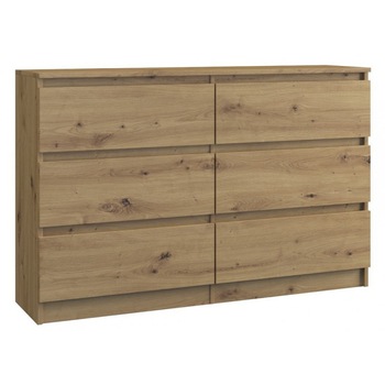 Comoda Shannan M6 120, 6 sertare, 120x30x77, stejar Comoda Shannan M6 120, 6 sertare, 120x30x77, stejar