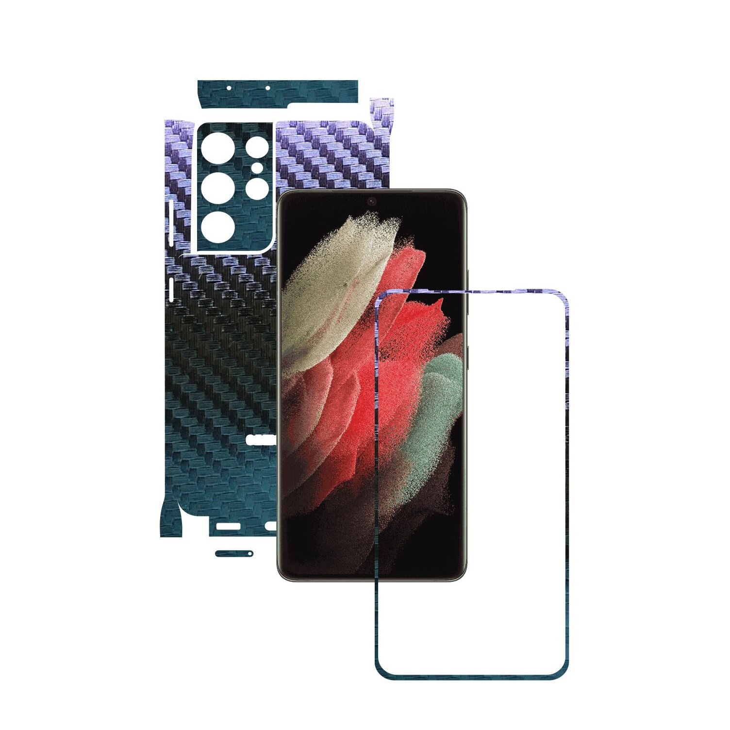Folie Protectie Carbon Skinz pentru Samsung Galaxy S21 Ultra - Carbon Cameleon 360 Cut, Skin Adeziv Full Body Cover pentru Rama Ecran, Carcasa Spate si Laterale
