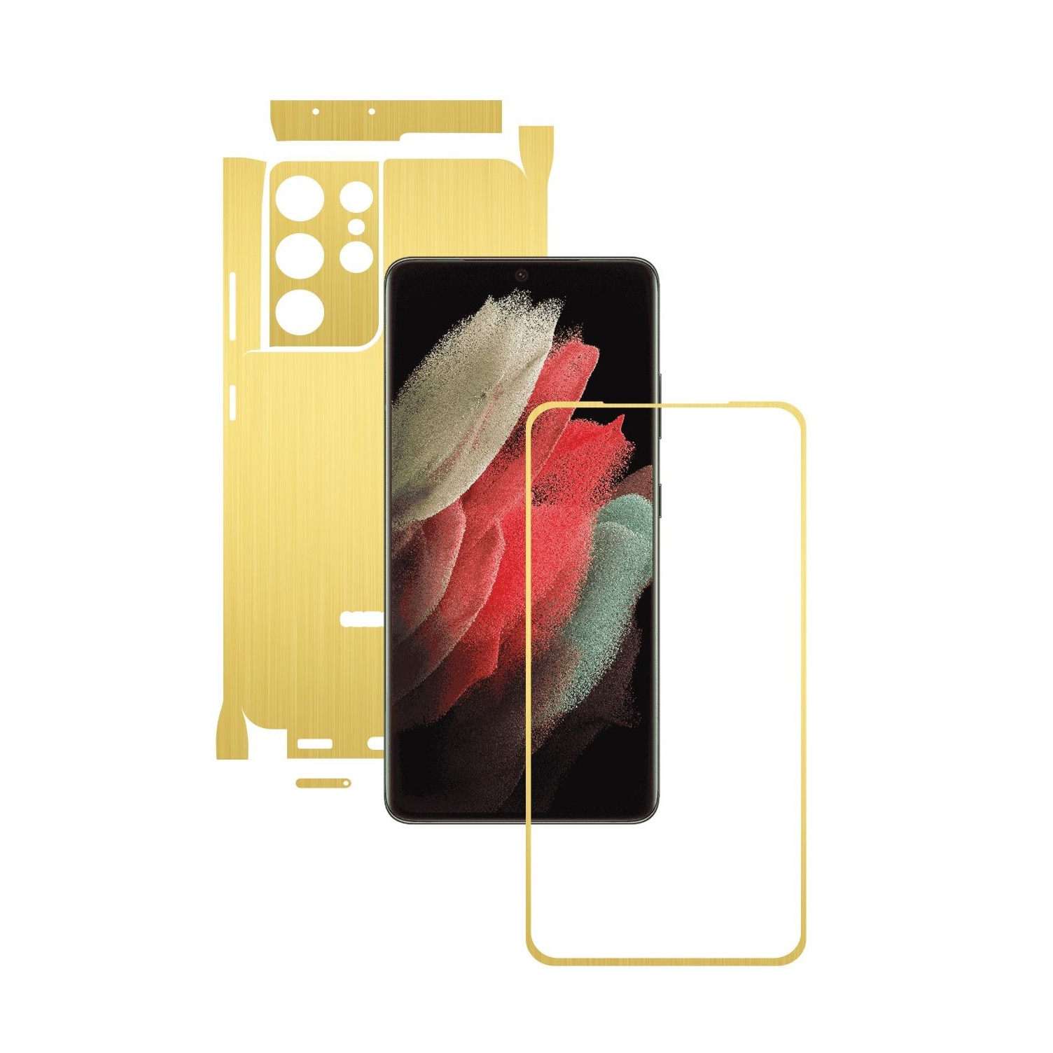 Folie Protectie Carbon Skinz pentru Samsung Galaxy S21 Ultra - Brushed Auriu 360 Cut, Skin Adeziv Full Body Cover pentru Rama Ecran, Carcasa Spate si Laterale