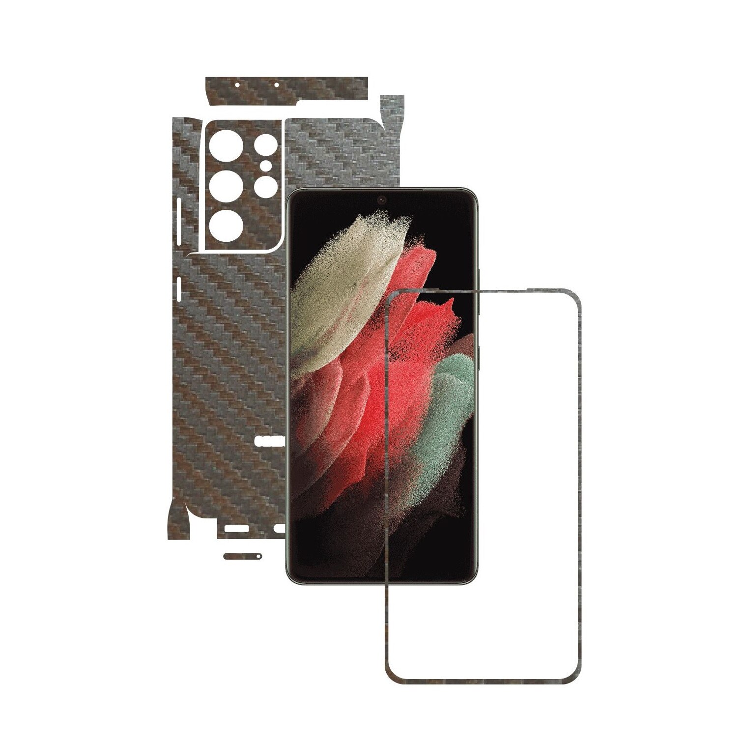 Folie Protectie Carbon Skinz pentru Samsung Galaxy S21 Ultra - Carbon Gri Argintiu 360 Cut, Skin Adeziv Full Body Cover pentru Rama Ecran, Carcasa Spate si Laterale