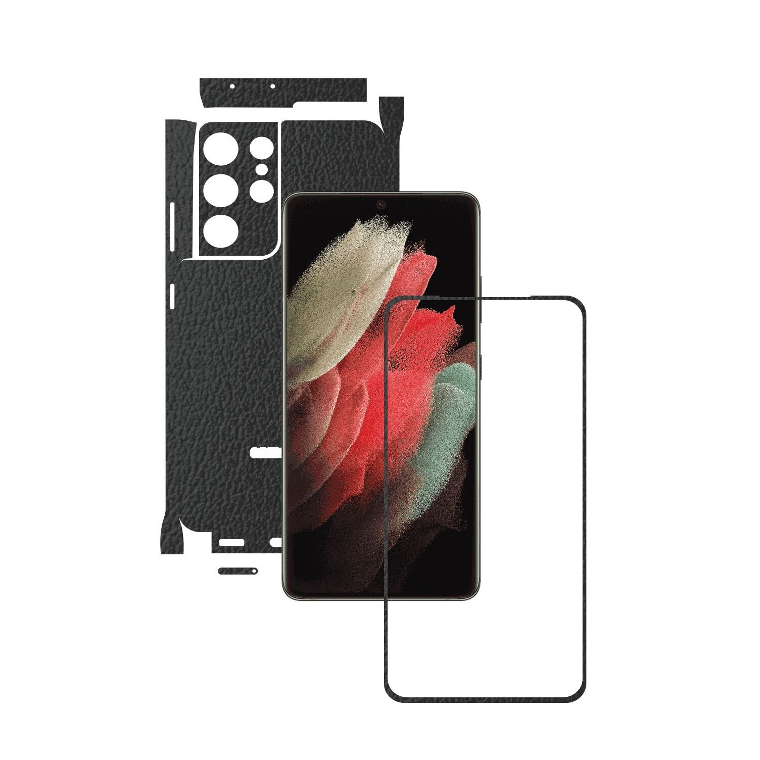 Folie Protectie Carbon Skinz pentru Samsung Galaxy S21 Ultra - Piele Neagra 360 Cut, Skin Adeziv Full Body Cover pentru Rama Ecran, Carcasa Spate si Laterale