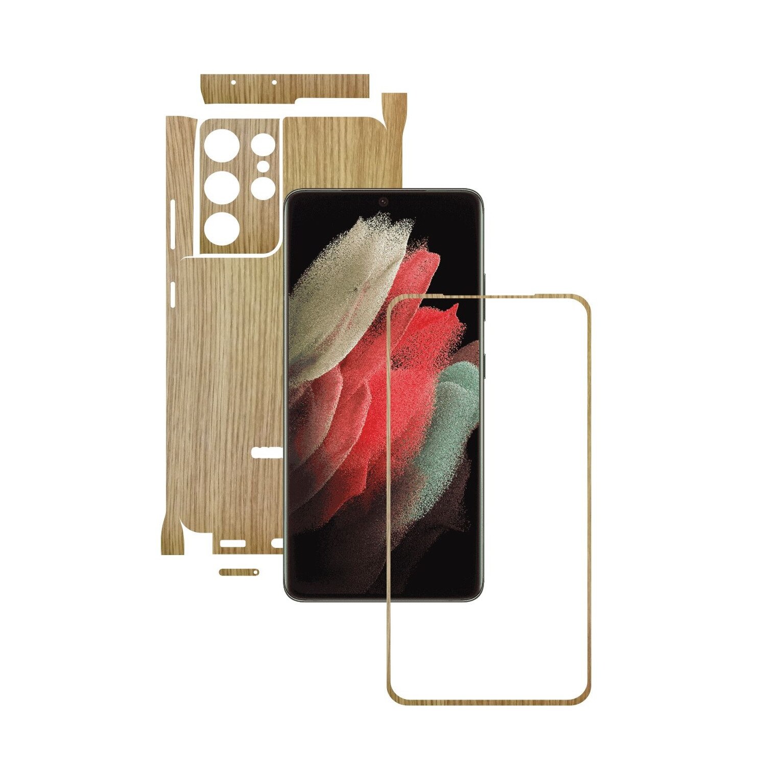 Folie Protectie Carbon Skinz pentru Samsung Galaxy S21 Ultra - Lemn Stejar 360 Cut, Skin Adeziv Full Body Cover pentru Rama Ecran, Carcasa Spate si Laterale