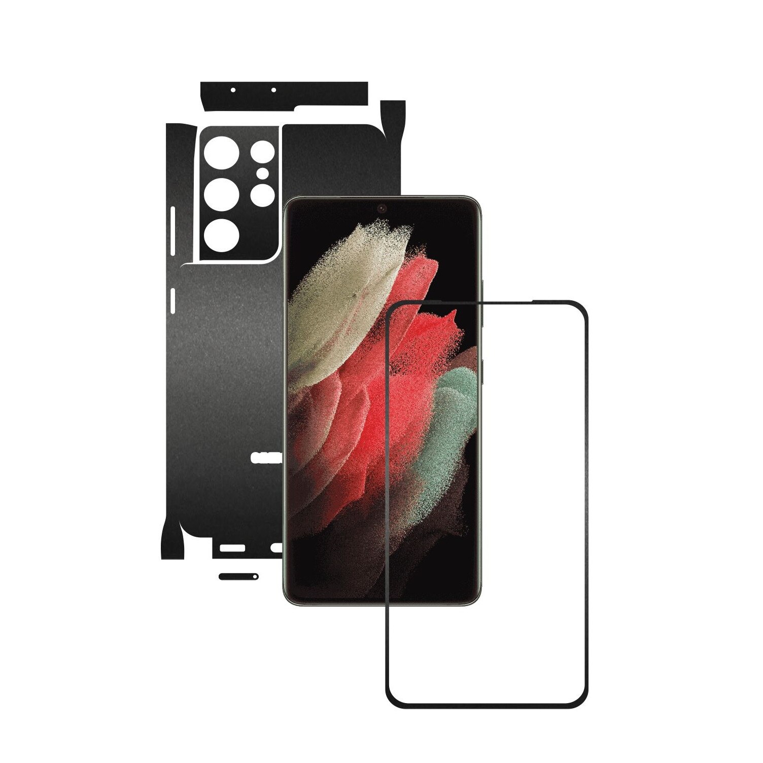 Folie Protectie Carbon Skinz pentru Samsung Galaxy S21 Ultra - Negru Mat 360 Cut, Skin Adeziv Full Body Cover pentru Rama Ecran, Carcasa Spate si Laterale