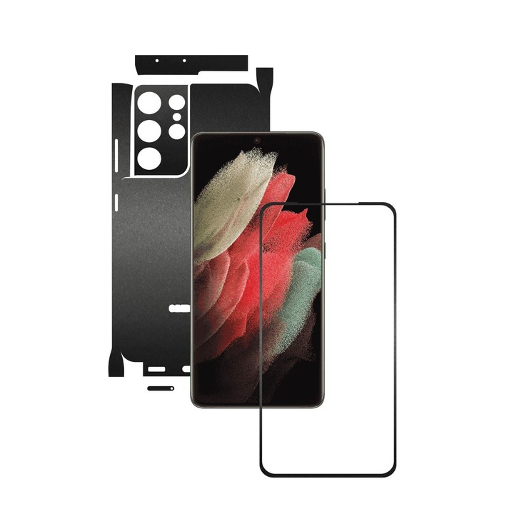 Защитно фолио Carbon Skinz за Samsung Galaxy S21 Ultra - матово черно 360 изрязване, залепващо покритие за цялото тяло за рамка на екрана, заден и страничен капак