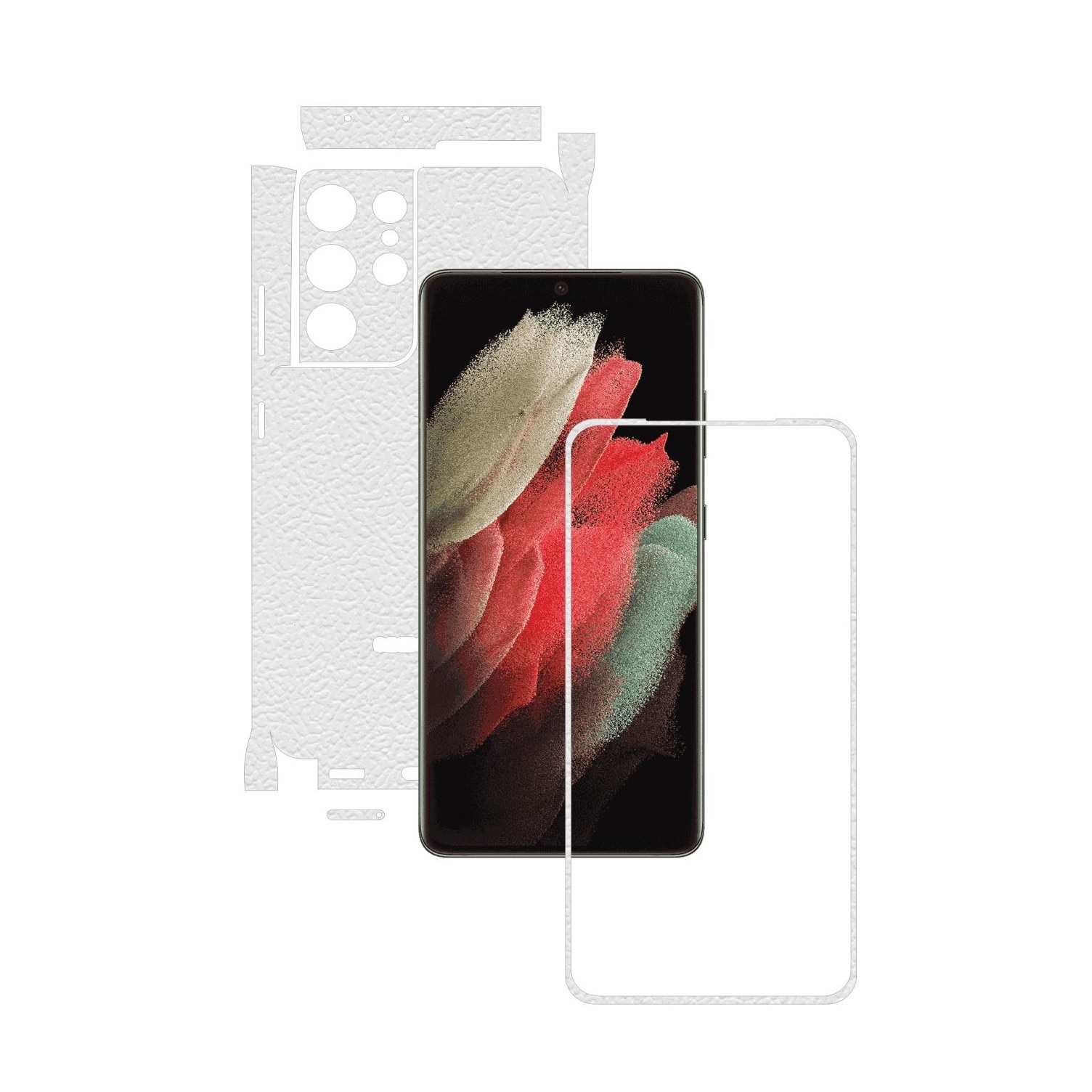 Folie Protectie Carbon Skinz pentru Samsung Galaxy S21 Ultra - Piele Alba 360 Cut, Skin Adeziv Full Body Cover pentru Rama Ecran, Carcasa Spate si Laterale