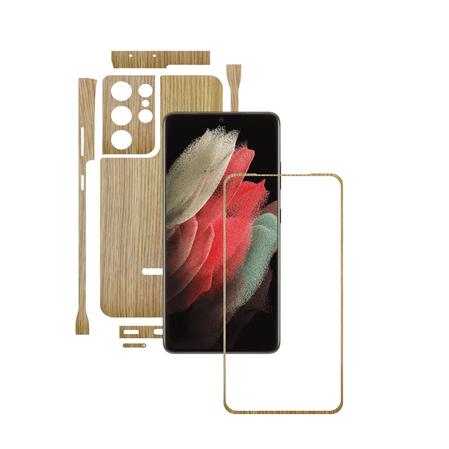 Folie Protectie Carbon Skinz pentru Samsung Galaxy S21 Ultra - Lemn Stejar Split Cut, Skin Adeziv Full Body Cover pentru Rama Ecran, Carcasa Spate si Laterale