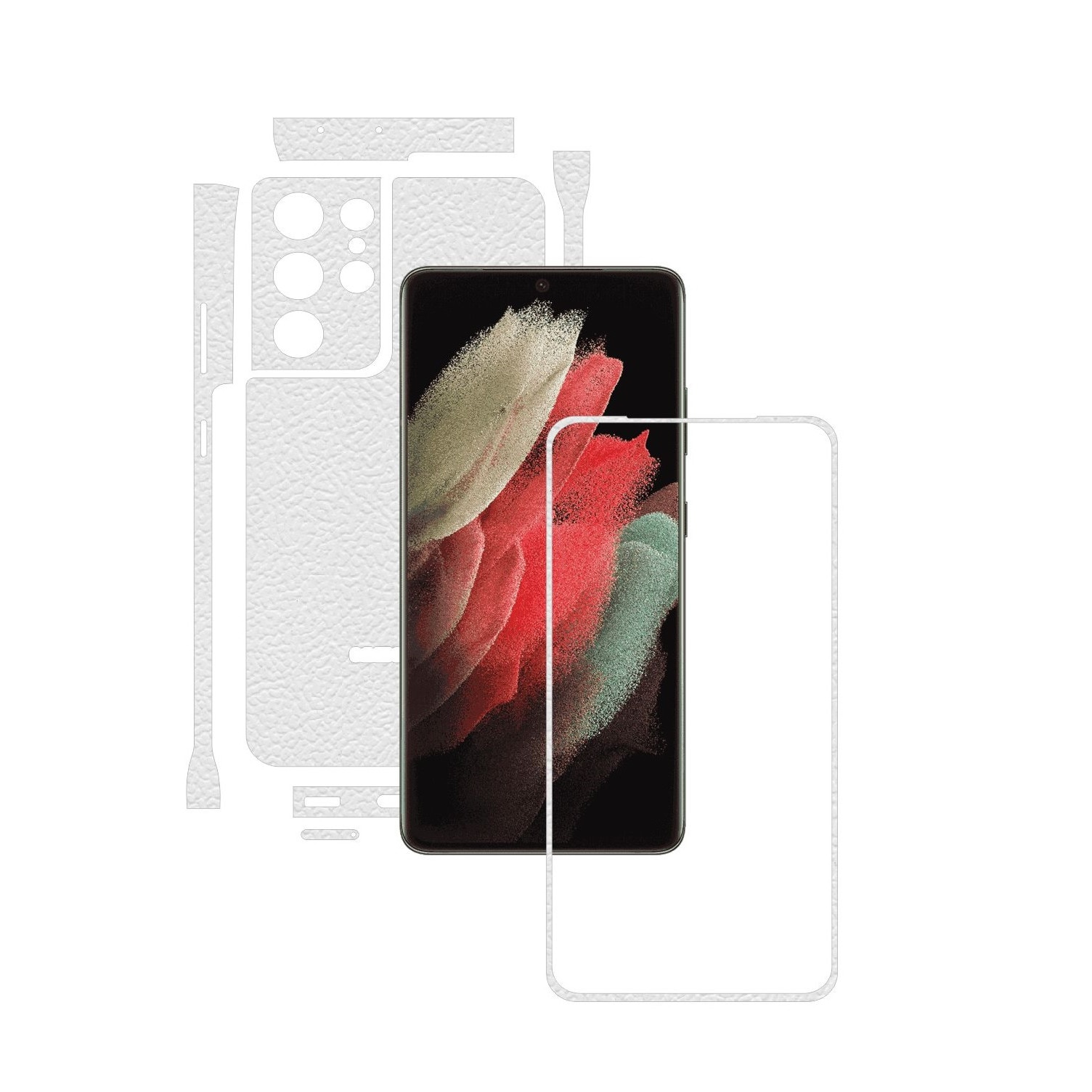 Folie Protectie Carbon Skinz pentru Samsung Galaxy S21 Ultra - Piele Alba Split Cut, Skin Adeziv Full Body Cover pentru Rama Ecran, Carcasa Spate si Laterale