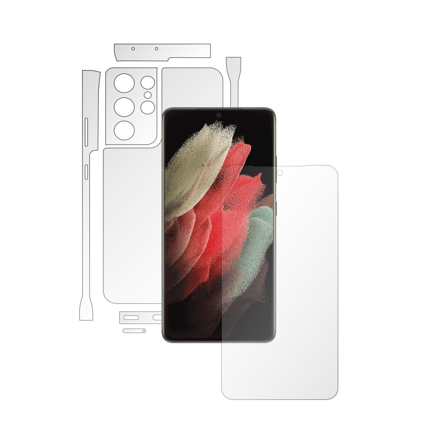 Folie Full Body Invisible Skinz HD pentru Samsung Galaxy S21 Ultra - Protectie Siliconica Ultra-Clear cu taiere Split Cut pentru Ecran, Carcasa Spate si Laterale, Skin Adeziv Transparent