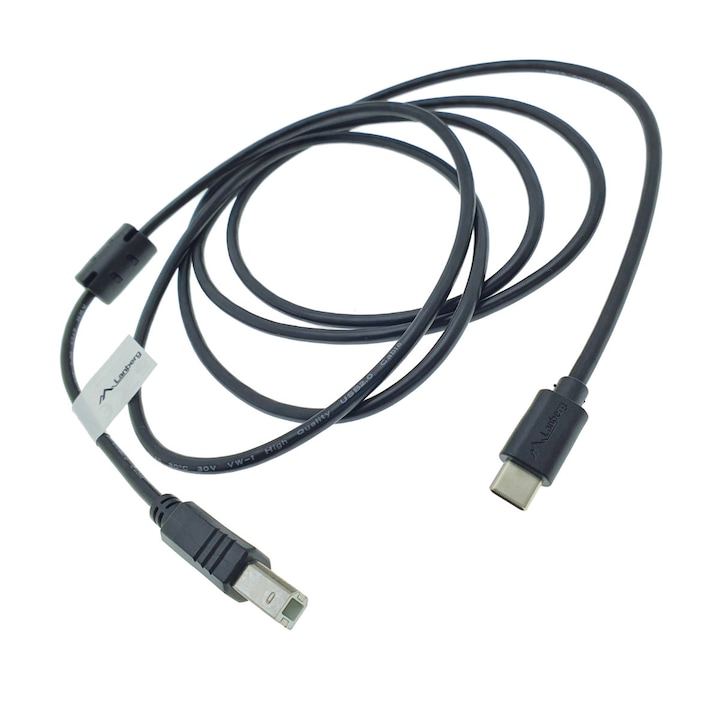 Lanberg 42979 C típusú USB 2.0 kábel nyomtatóhoz, 1.8 m, USB B-USB-C, ferritmaggal, fekete