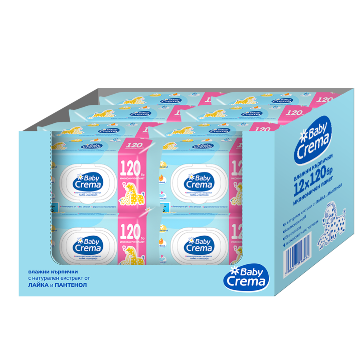 Комплект мокри къпрички Baby Crema Maxi Pack, Лайка,12х120бр